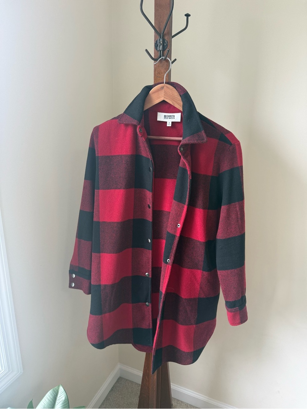 BB Dakota Red and Black Buffalo Plaid Snap Shirt Jacket